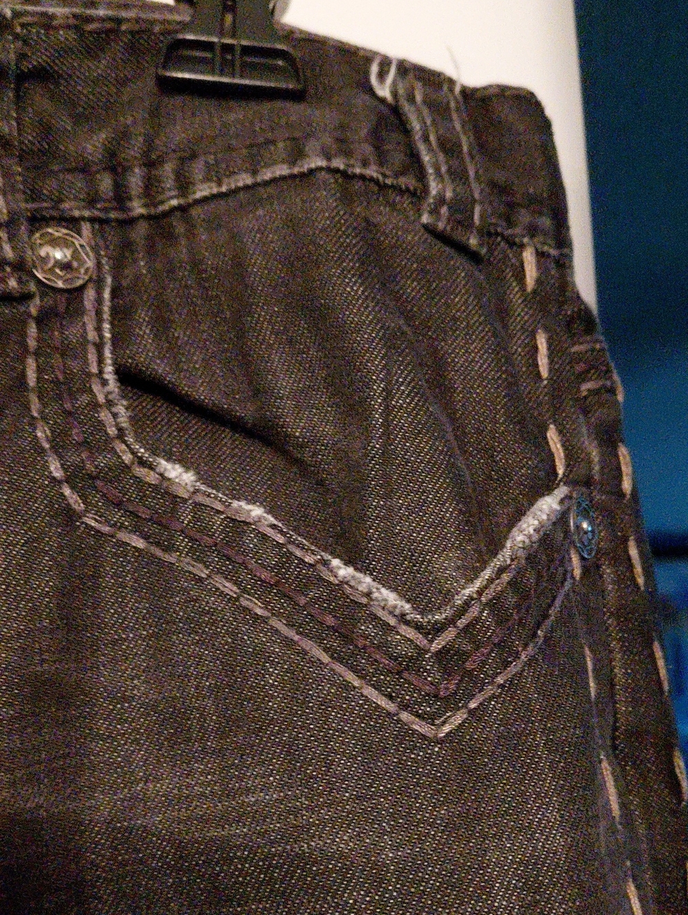 MEC DENIM Men's Black Distressed Jean. NATAL BOOTCUT Size 34X34 Button Fly - Picture 4 of 15